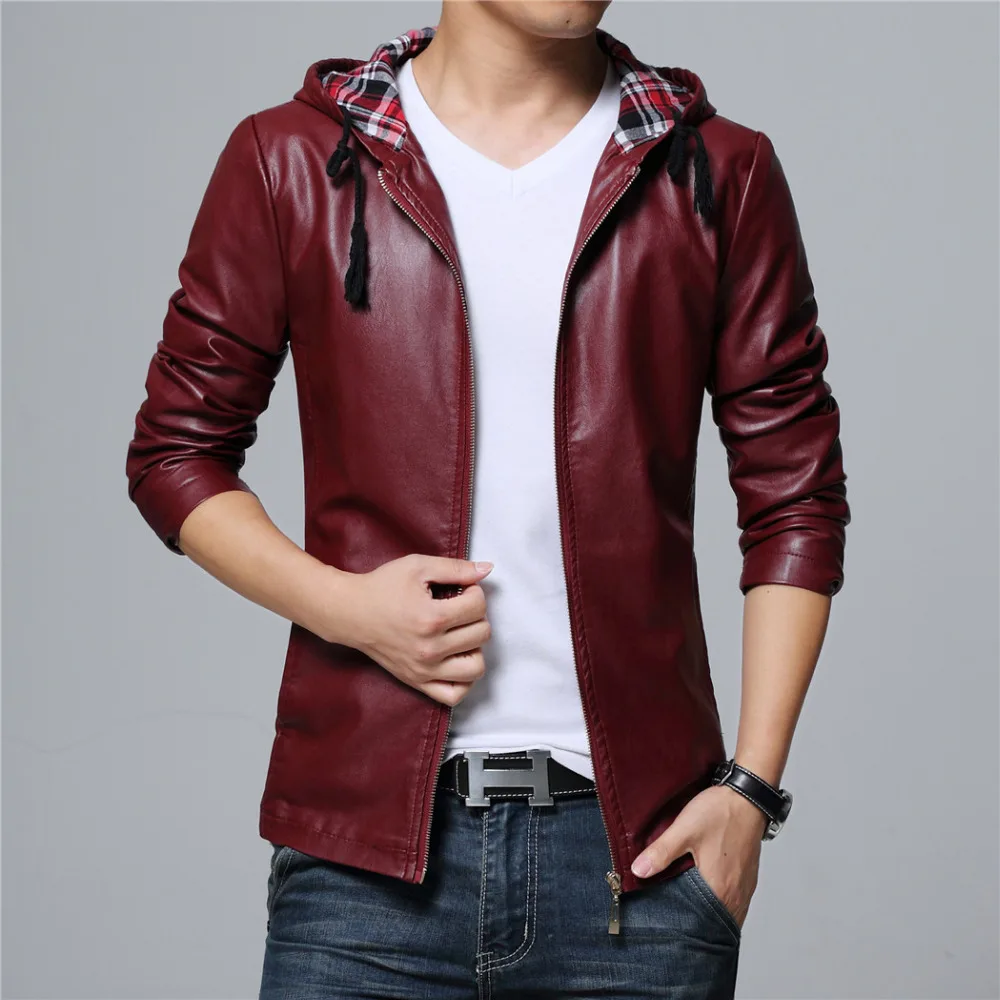 

Hot Mens Faux Leather Jackets Hoody Coat Black Wine Red Big Size 5XL High Quality High Quality Male Plus Coats Mens Clothing