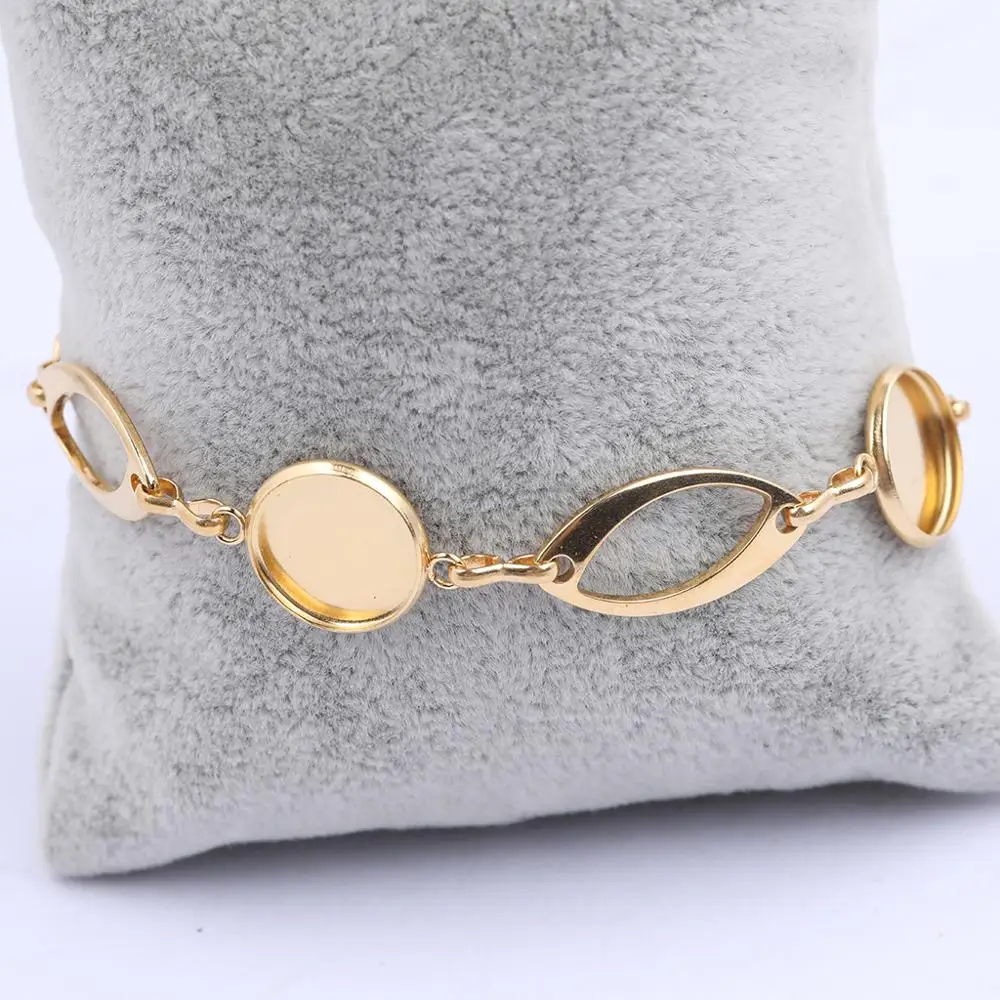 2 szt. 12mm Cabochon Charm bransoletka podstawa ustawienie puste miejsca pozłacane elementy ramki ze stali nierdzewnej — zdjęcie 4