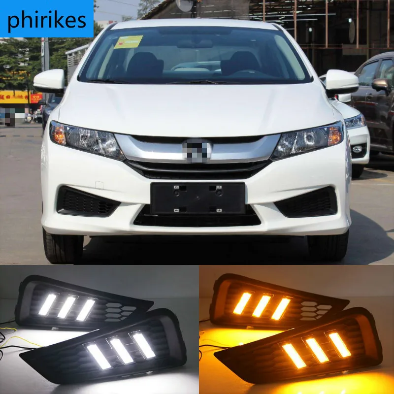 

LED daytime Running Lights for Honda City 2015 2016 fog lamp cover drl with yellow turn signal light car styling