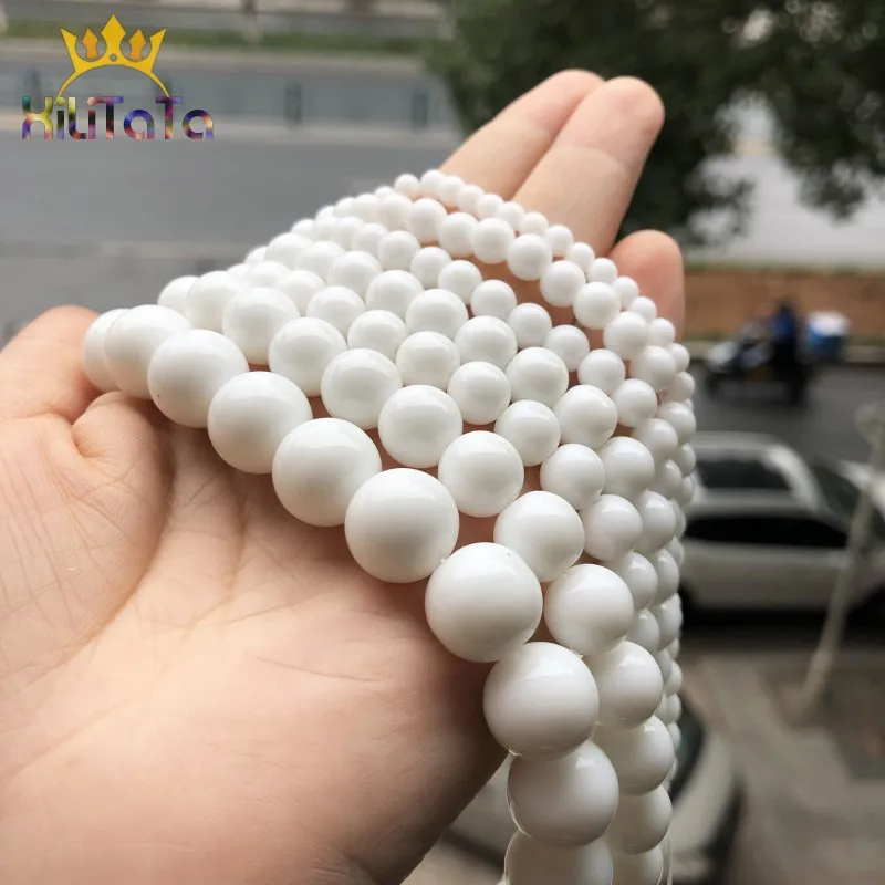 Natural Beads White Tridacna Stone Round Loose Beads For Jewelry Making DIY Bracelet Earrings Accessories 15\'\' 4/6/8/10/12mm