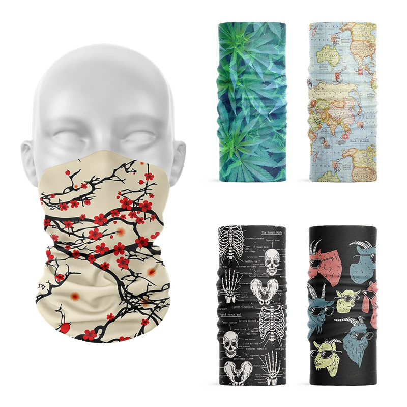 Novelty Creative 3D Printed Dustproof Women Ring Scarf Funny Leaves Map Skull Outdoor Hiking Cover Bandana Head Wrap Accessories