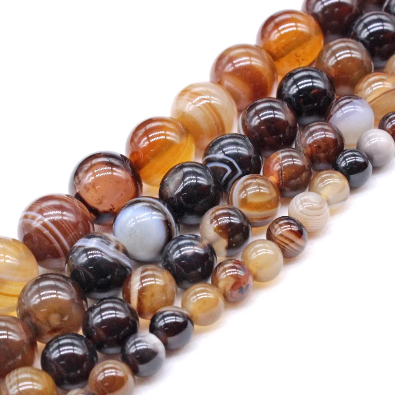 Natural Stone Coffee Stripe Agates Beads 4.6,8,10,12mm Pick size for Jewelry Making