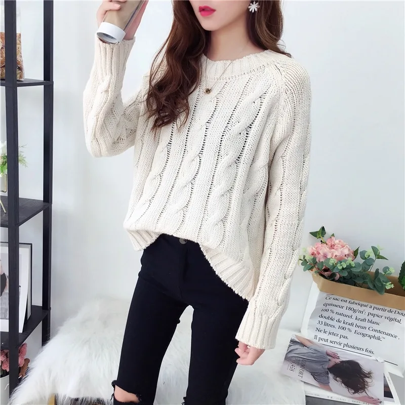 H9517 Chic Avocado Green Sweater Women Academic Style Autumn Winter Thickened Solid Color Pullover Female Girl Long Sleeve Tops