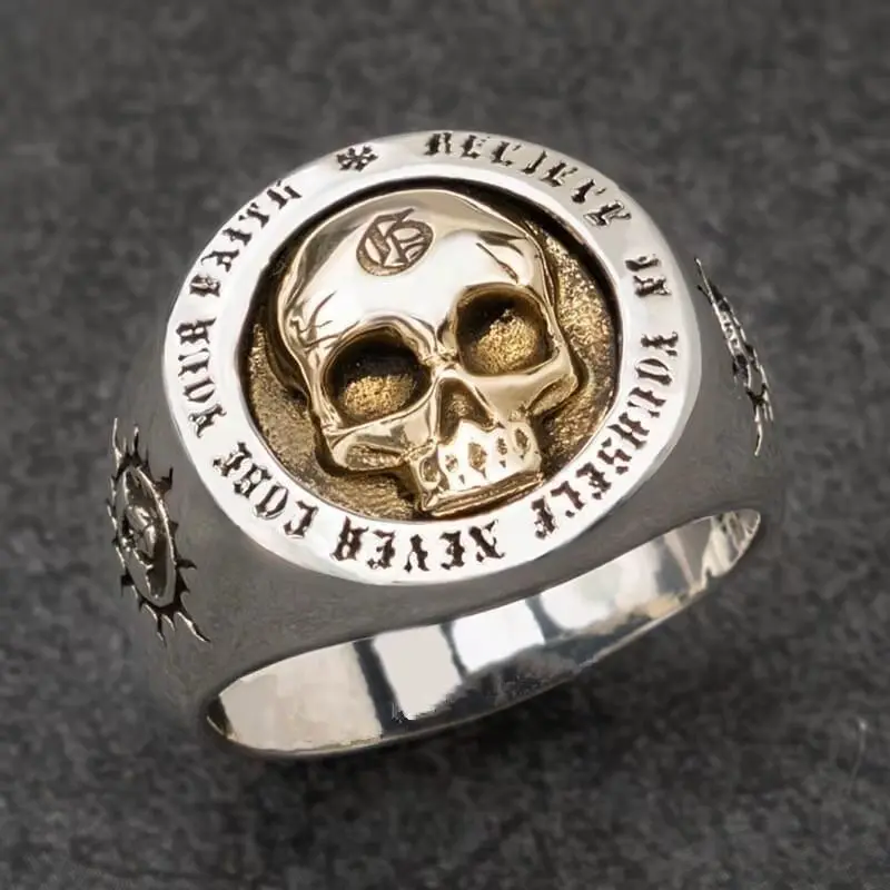 Retro Domineering Skull Ring Male Trendy Hip Hop Skull Ring European and American Punk Rock Male Ring Outdoor Self Defense Ring