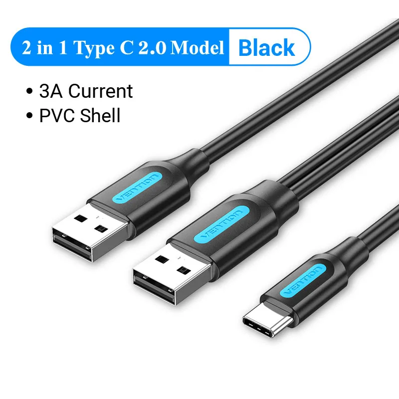 Vention Type C Dual Usb Met Voeding 3a Snelladen Datakabel Voor Samsung Note 3 S5 Harde Schijf Xiaomi Micro Usb 3.0 Kabel