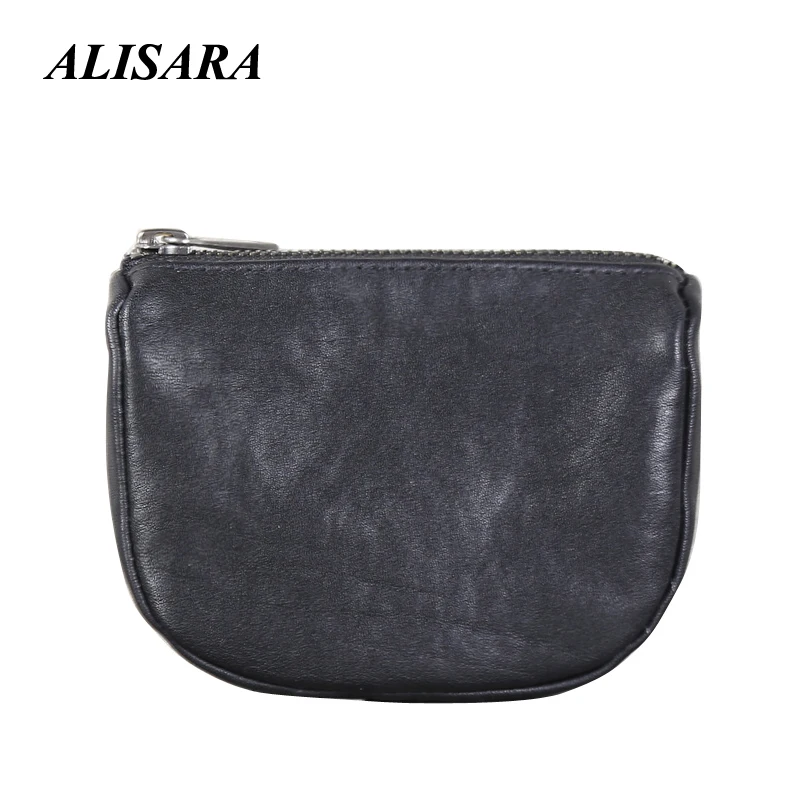 

Alisara Coin Pouch Ladies First Layer Cow Leather Top End Female Fashion Storage Coin Purses Simple Organizer Car Key Wallet