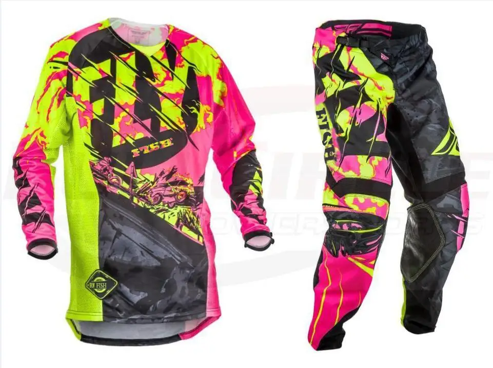 Free Shipping Fly Fish Mesh Motocross Racing Jersey Pant Combo Set MX Riding Gear MX/ATV/BMX