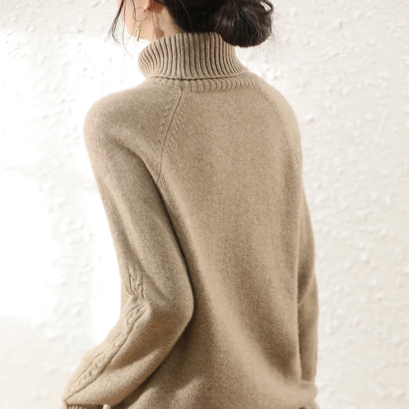 100% Pure Australian Wool Knitted Pullovers Women Jumpers Soft&Warm Long Turtleneck Sweaters for Female Winter Clothes