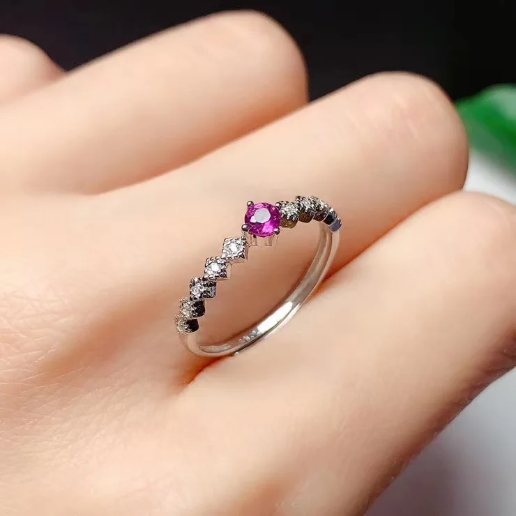 Fashion Natural Purple Garnet Ring S925 Sterling Silver Ring for Woman  Ladies Simple Ring
