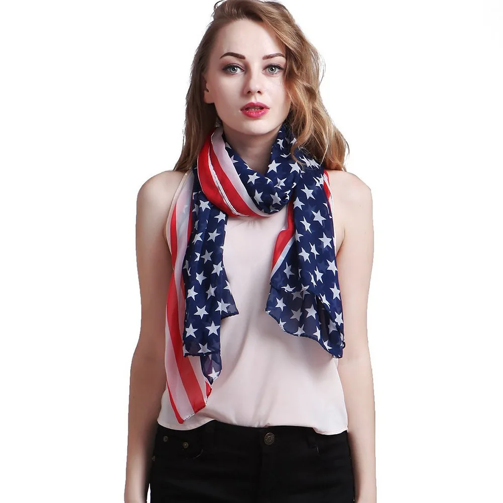 70*160CM Women American Flag Scarf Soft Chiffon USA Flag Scarves American Independence Day Women Shawl