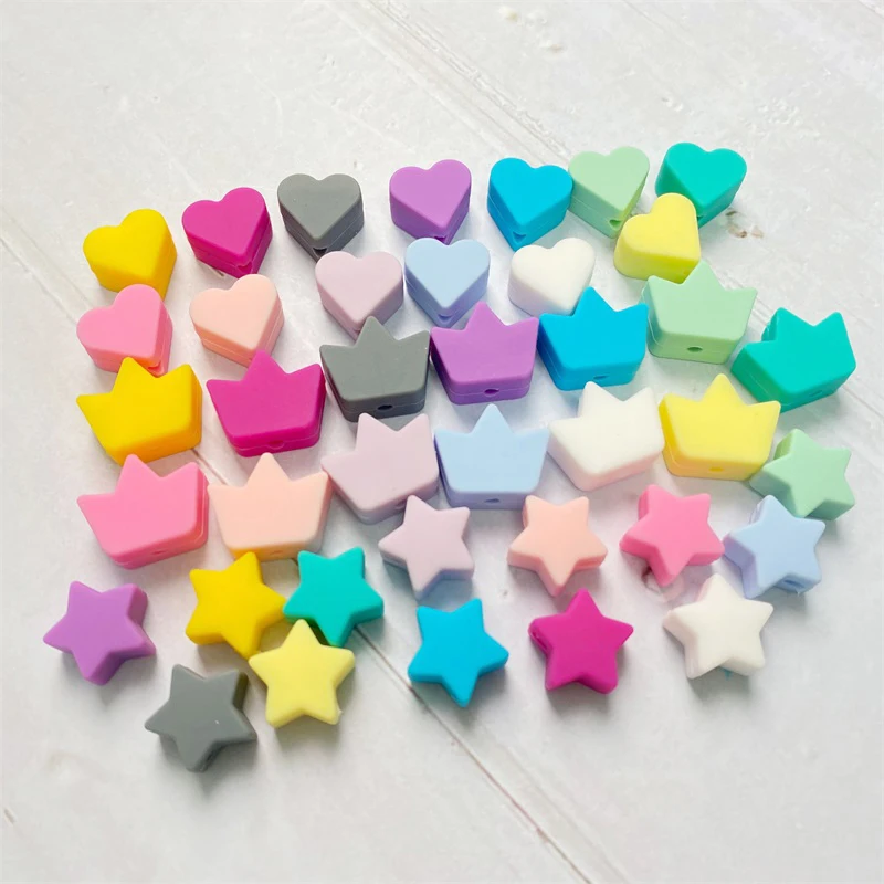 30pcs Silicone Beads Food Grade Silicone Star Heart Crown  Teether Baby  Silicone Rodent Bracelet Diy Crafts Baby Teether