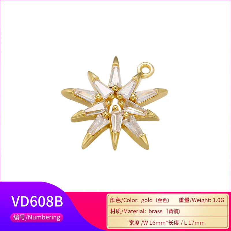 16x17mm Brass Crystal Multi-Angle Star Pendant for Women Handmade DIY Jewelry Accessories Making Findings Model:VD608