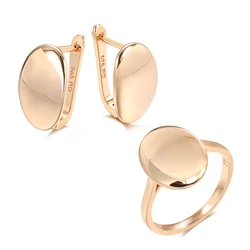 Kinel Hot Fashion Glossy Dangle Earrings Ring Sets 585 Rose Gold Simple Oval Rings For Women High Quality Daily Fine Jewelry Set