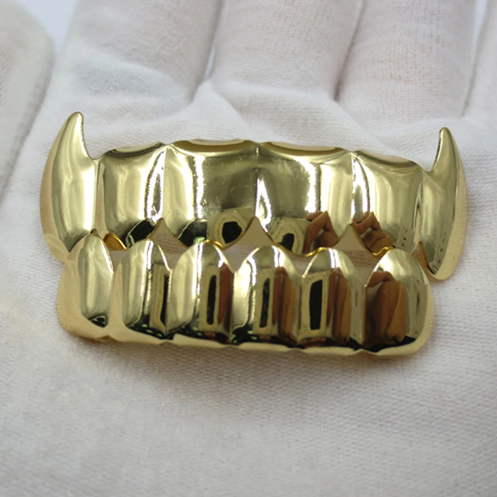 AZ Iced Out Grillz Teeth 골드 실버 컬러 그릴 이빨 쥬얼리 남성용 여성용 랩퍼 탑 & 보텀 캡 Goth Fashion Jewelry 