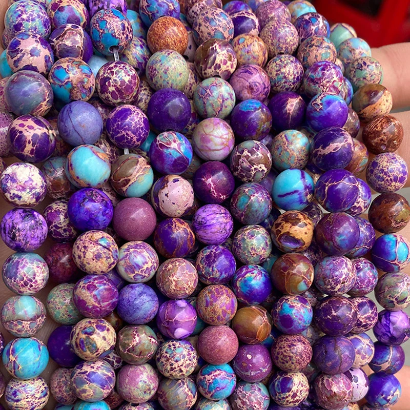 4/6/8/10mm Pick Size Natural Purple Blue Imperial Jaspers Stone Beads Round Loose Spacer DIY Bracelet Gem Stone Bead Fit Jewelry