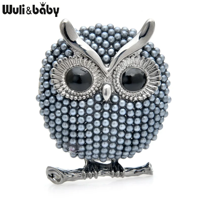 Wuli&baby Pearl Owl Brooches Women 3-color Animal Bird Brooch Pins Gfits