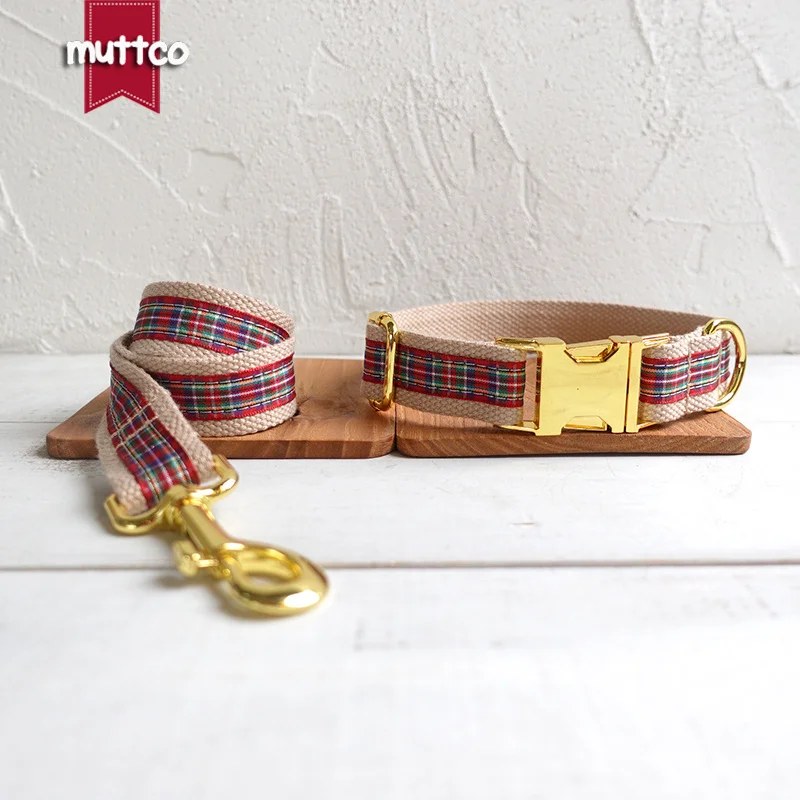 MUTTCO Adjustable collar THE SCOTLAND handmade pet products 5 sizes metal buckle double cloth dog collar and leash UDC012B