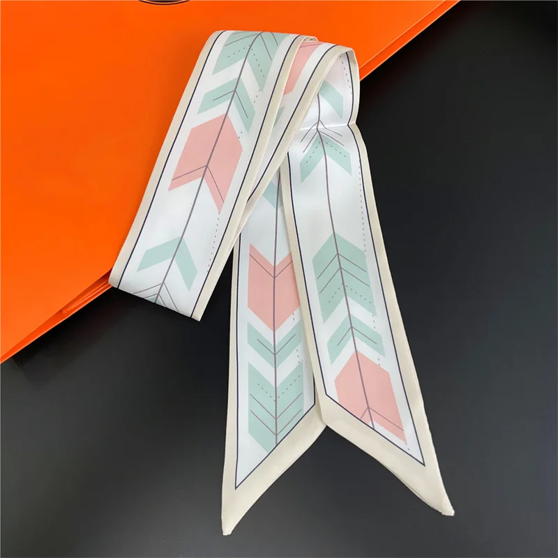 Brand Bag Scarf Women Twill Silk Scarf Skinny Scarves Ladies Geometric Arrow Design Wrist Towel Foulard  Neckerchief Headband