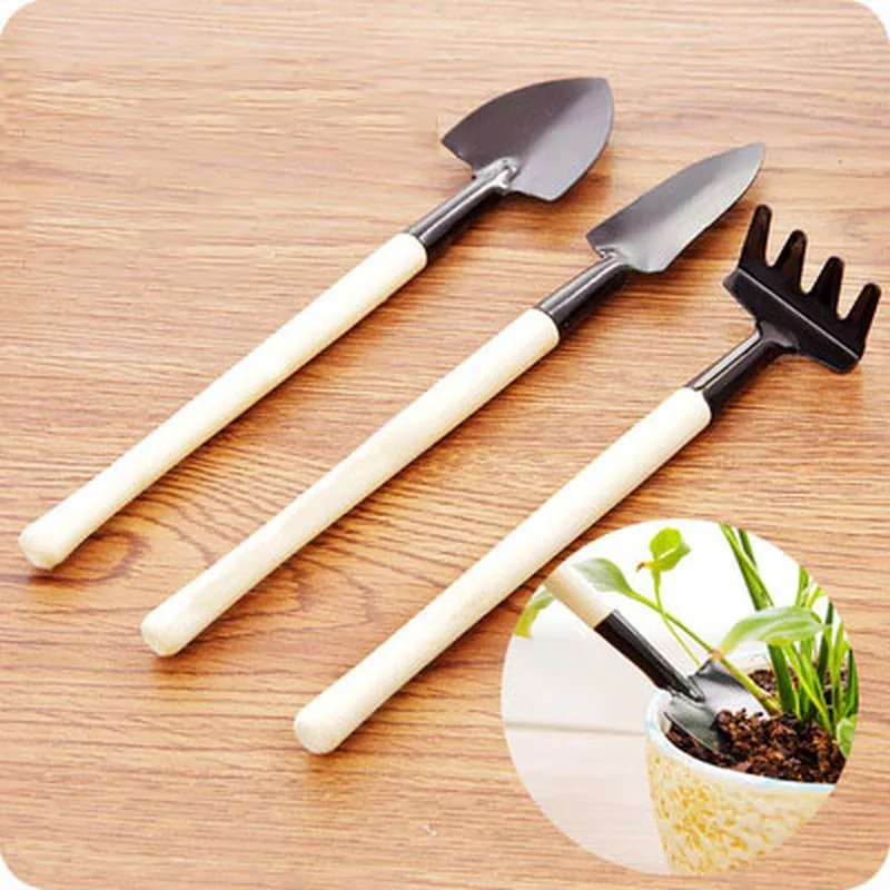 3 Pcs Plant Potted Bonsai Tool Gardening Kit Shovel Flower Pot Mini Spade Rake Wooden Handle Balcony Planting Tools