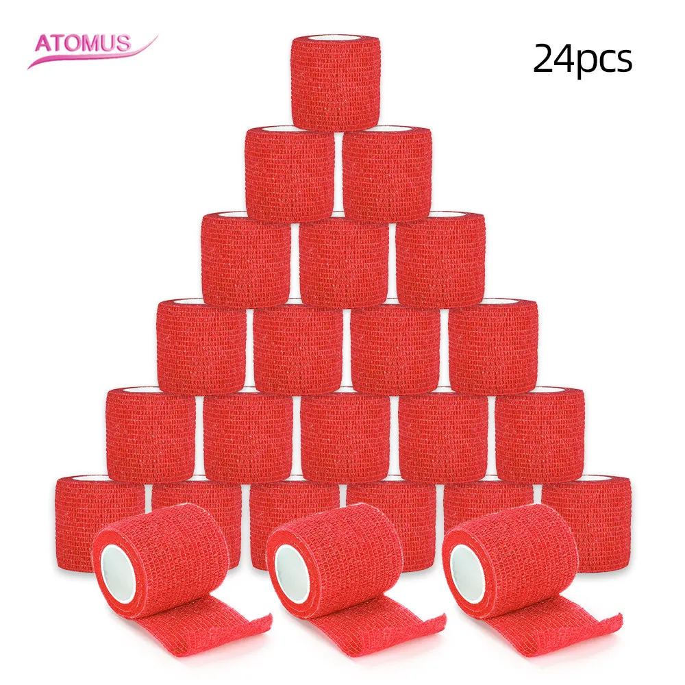 24pcs Disposable Self Adhesive Elastic Bandage Cover Wrap Tape Sport For Handle With Tube Tightening Of Tattoo Accessories