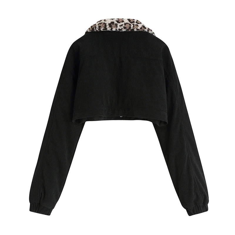 2022 Women Short Jacket Vintage Leopard Patchwork Thicken Warm Lapel Single Breasted Casual Streetwear Gothic Trendy Jacket Coat