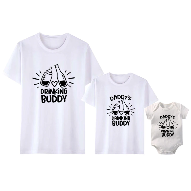 Drinking Buddy and Daddy\'s Drinking Buddy Funny Family Matching Tshirts Father and Daughter Son Daddy and Me Shirt New Dad Gift