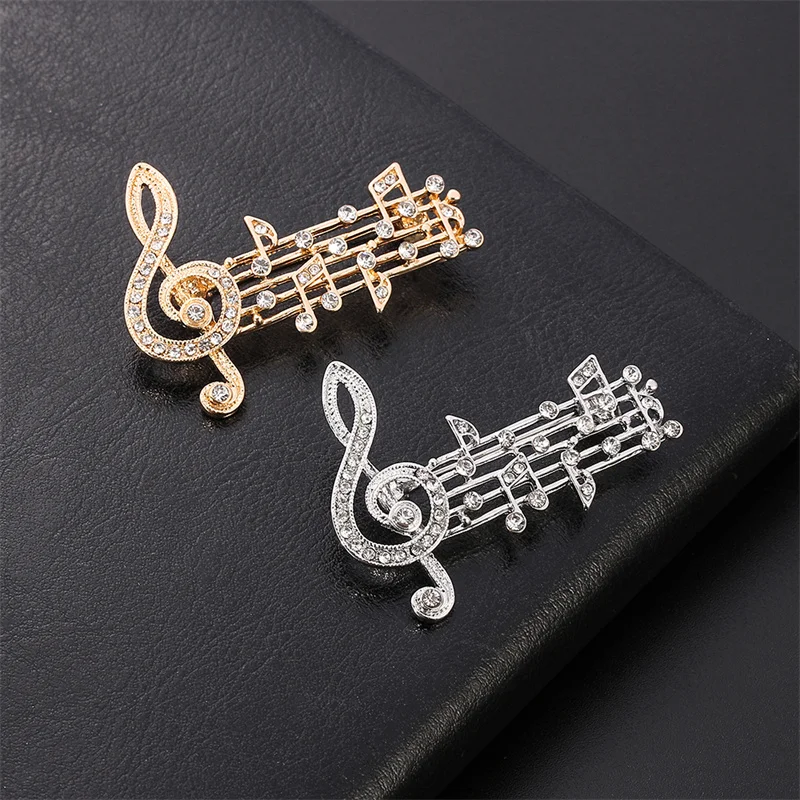 Music Note Large Brooches For Women Men Austrian Crystal Scarf Coat Clips Pins Icon Jewelry Party Dress Broche Decoration