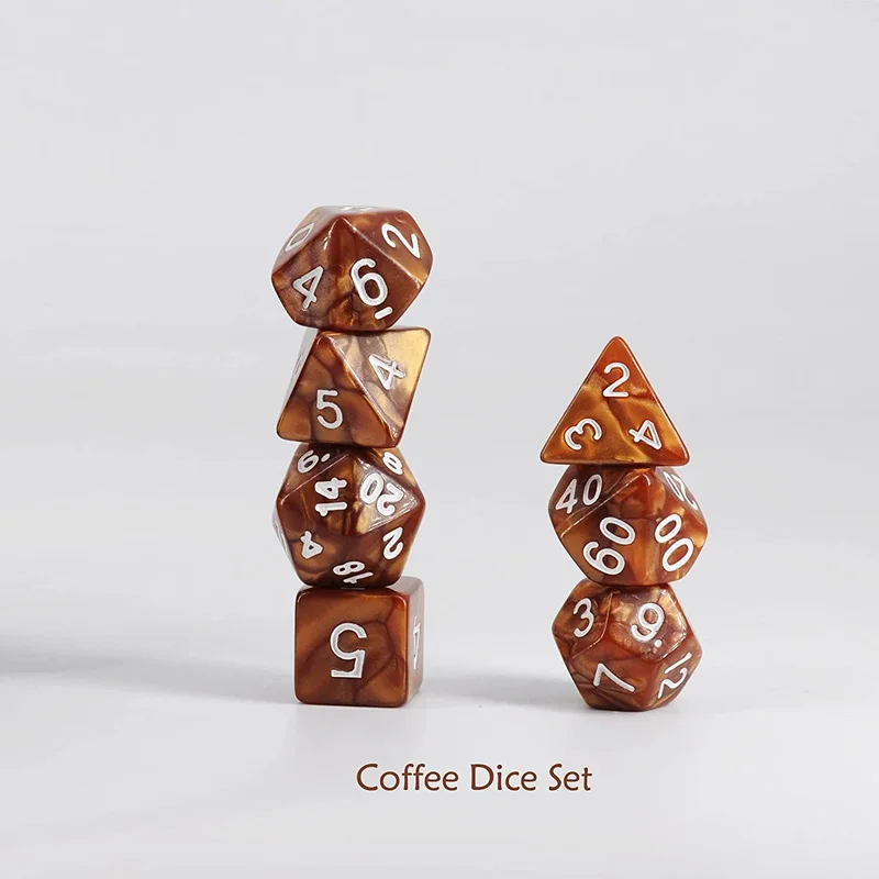 Dnd Coffee & 砂糖テーマのサイコロセット (14個) 、3つのスタミナ付きシリコンマグ、7つのアクリル樹脂研磨ゲームダイス