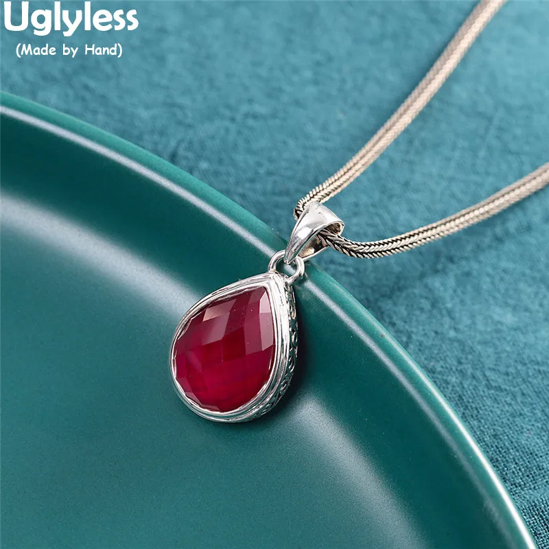 

Uglyless Faceted Gemstones Water Drop Silver Pendants for Women Garnet Agate Necklaces NO Chain Real 925 Silver Fine Jewery P799