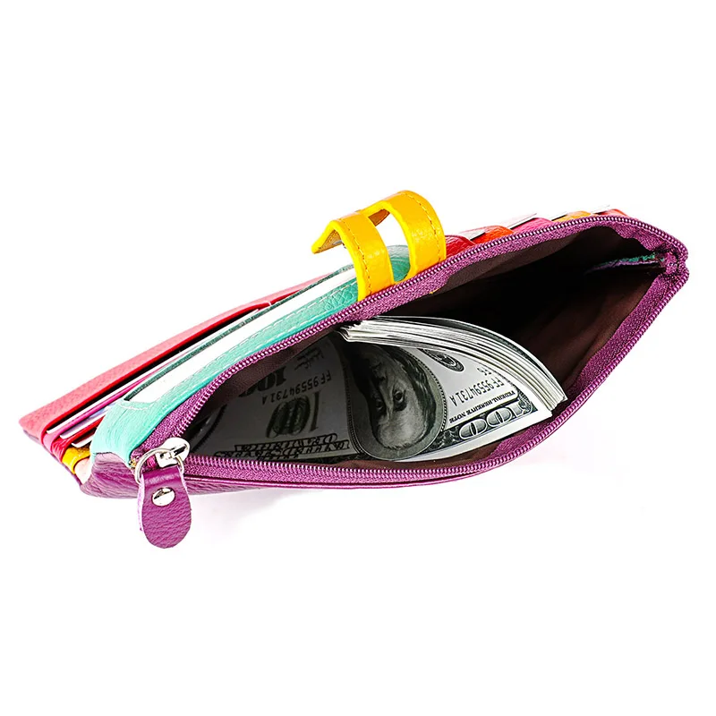 CICICUFF-Portefeuille en cuir véritable pour femme, pochette longue pour femme, sac à main avec poche zippée, porte-téléphone coloré, porte-monnaie