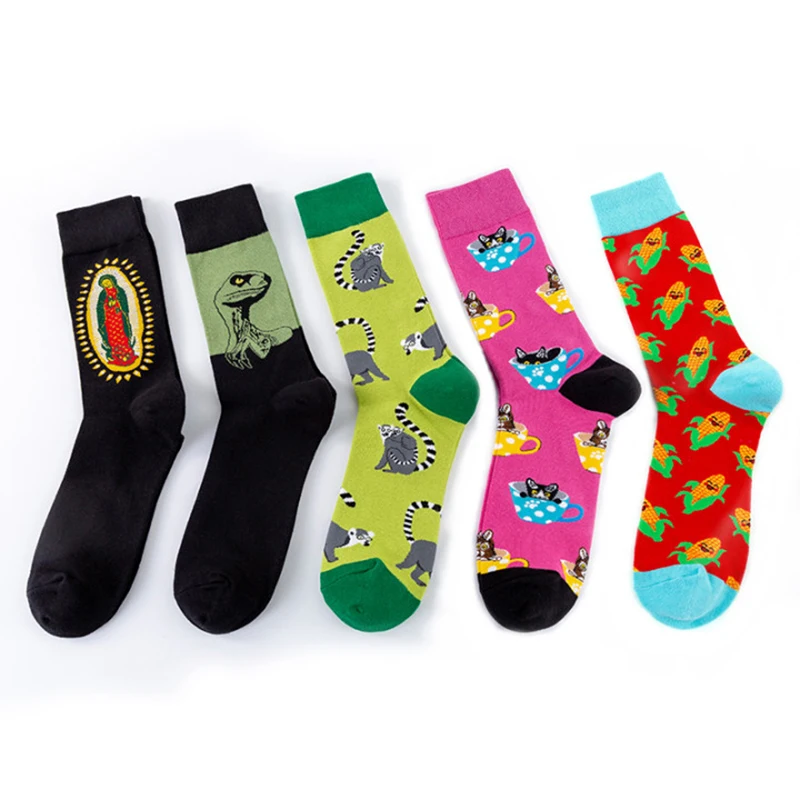 2021 glücklich Socken Männer Frauen Neue Farbe Kombination Dinosaurier Jesus Daumen Lemur Mais Hund Sportler Coole Lustige Socken