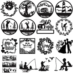 Metal Cutting Dies People Golf Fishing Shooting Car Lighthouse Love Gift Wreath Mountain River Round Frame Silhouettes 2021