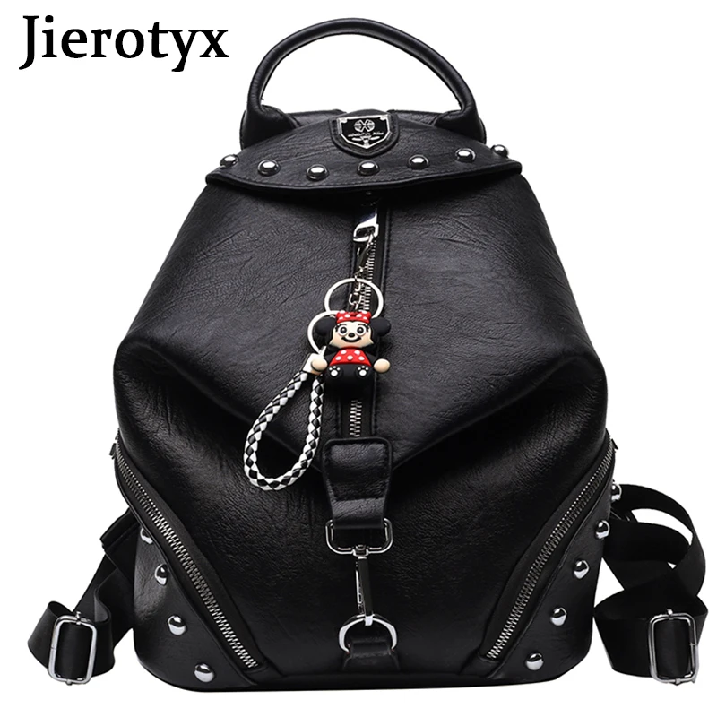 JIEROTYX Women Backpack Large Capacity Travel School Bags Fashion Punk British Style Female Rivets Shoulder Bags High Quality