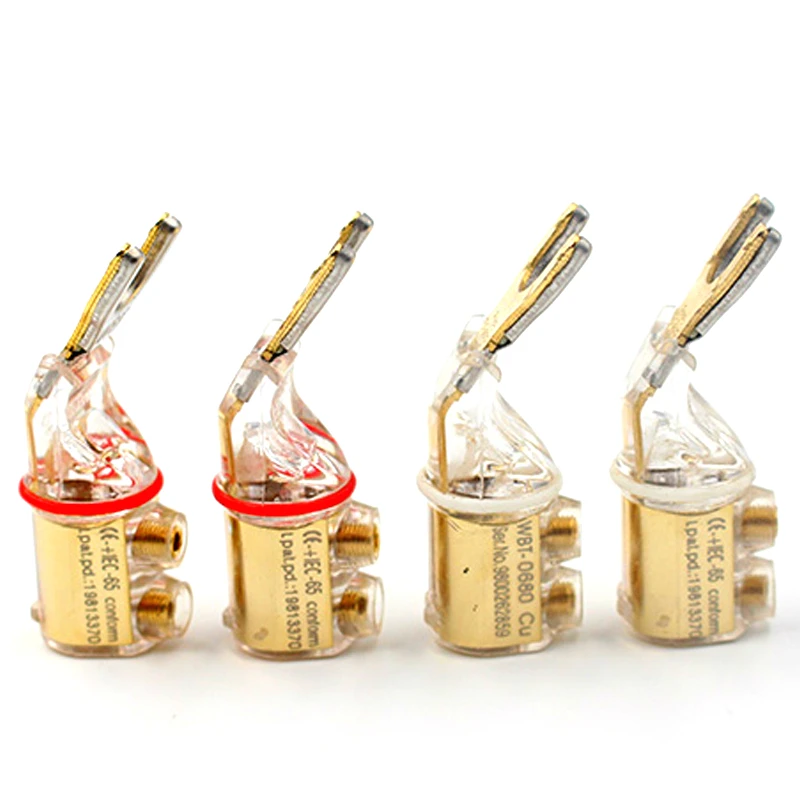 Pure Red Copper Y Shape Speaker Cable Adapter Jack Plugs Screwing Audio Spade Plug Connector - ( 4 Pcs )