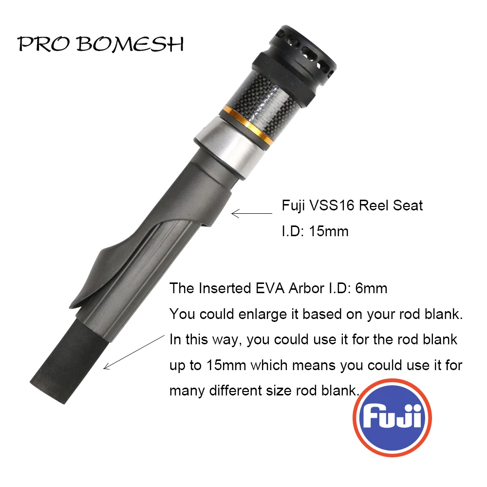 Pro Bomesh 1Set Fuji 16# VSS Reel Seat Carbon Fiber Split Grip Butt Grip Casting Handle Kit DIY Fishing Rod Accessory