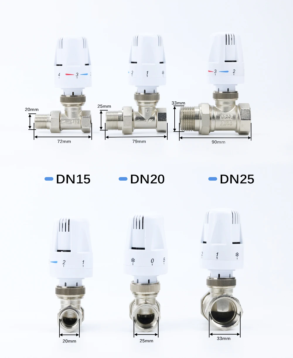 Électrovanne 1/2' 3/4' 1' Brass Thermostatic Radiator Valve Straight Type Automatic Temperature Control Valve Floor Heating Eau et vapeur — détail 2