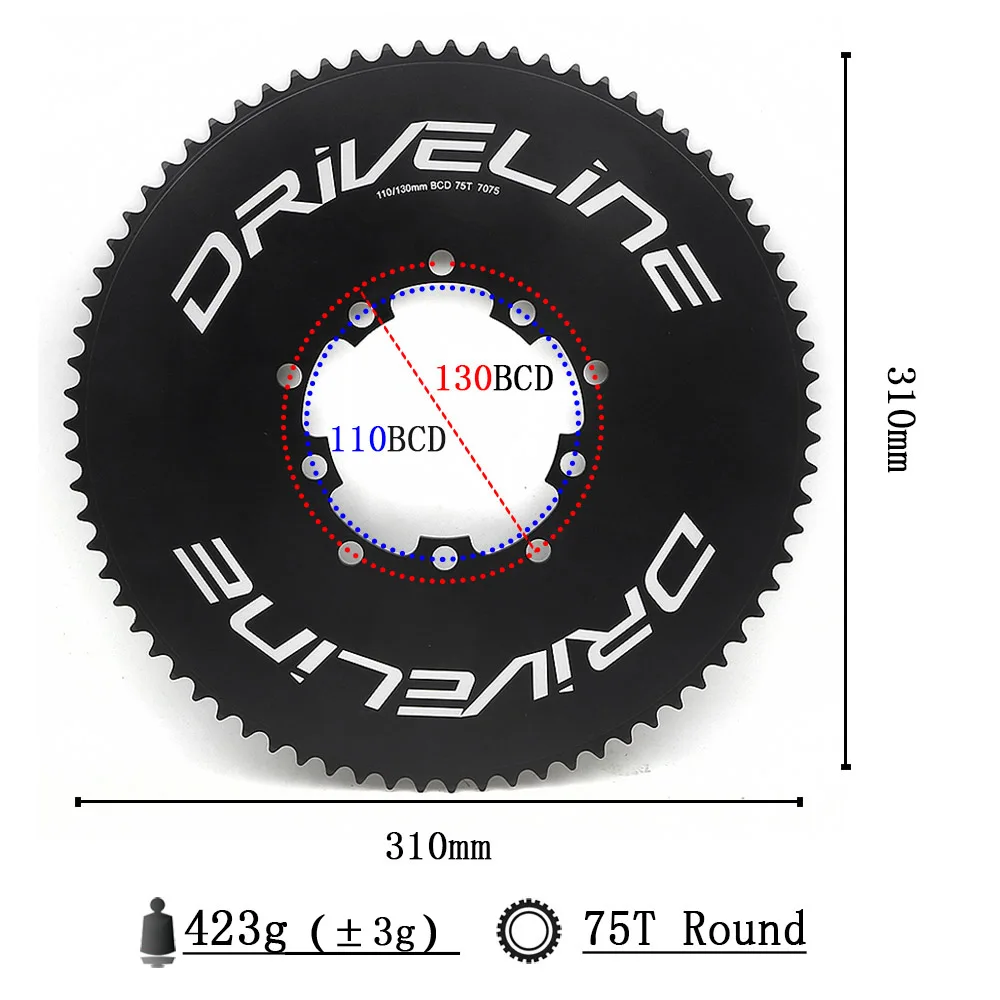 Transmissão-Corrente CNC para bicicletas rodoviárias, 69T, 75T, 11S, 110, 130BCD