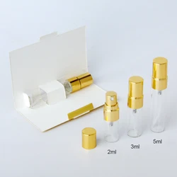 50 Pcs /Lot 2ml 3ML 5ml Spray Perfume Bottle with Paper Card Refillable Spray Bottle sample can CUSTOM Logo pay Extra