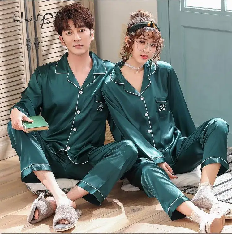 Luxury Pajama suit Satin Silk Pajamas Sets Couple Sleepwear Family Pijama Lover Night Suit Men & Women Casual Home Clothing