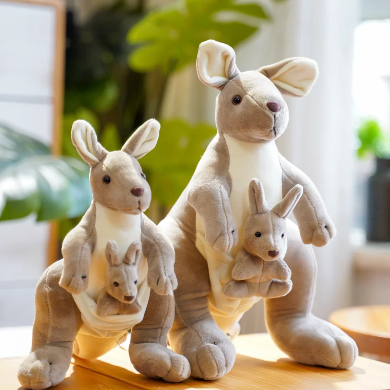 Kangaroo Mother & Son Plush Toy Stuffed Doll Cartoon Animal