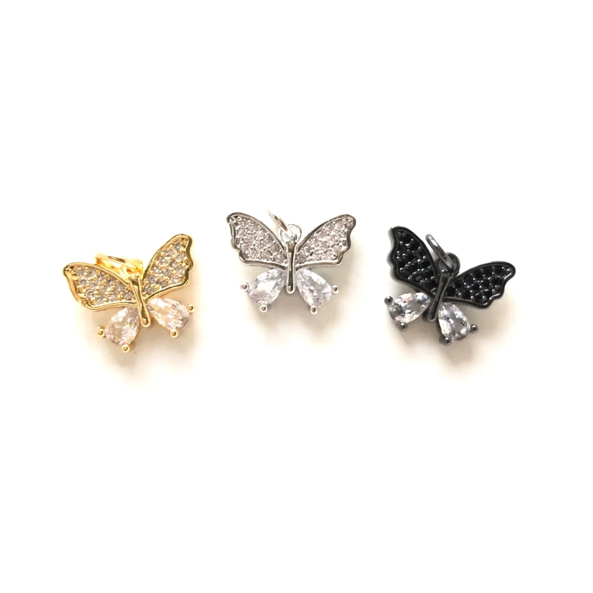 5pcs Small Size Butterfly Pendant for Bracelet Making Clear Crystal Zirconia Paved Charms for Women Necklace Gold-Plated Jewelry