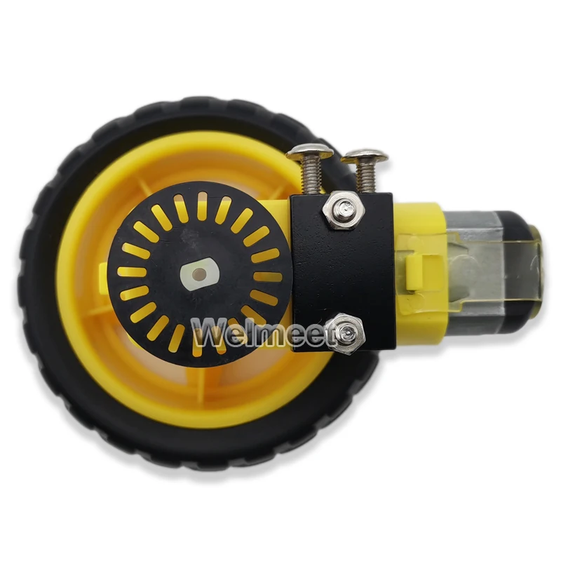 1:48 1:120 Gearbox DC Gear Motor Smart Robot Car TT Motor with Plastic Tire Wheel+Encoder Disc+Black Fixed Bracket