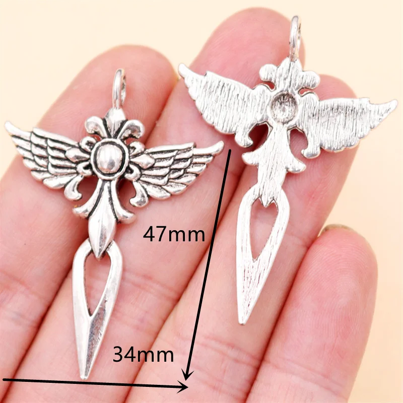 8pcs Silver Plated Angel Wings Cross Pendant Retro Necklace Bracelet Metal Accessories DIY Charms Jewelry Craft Making