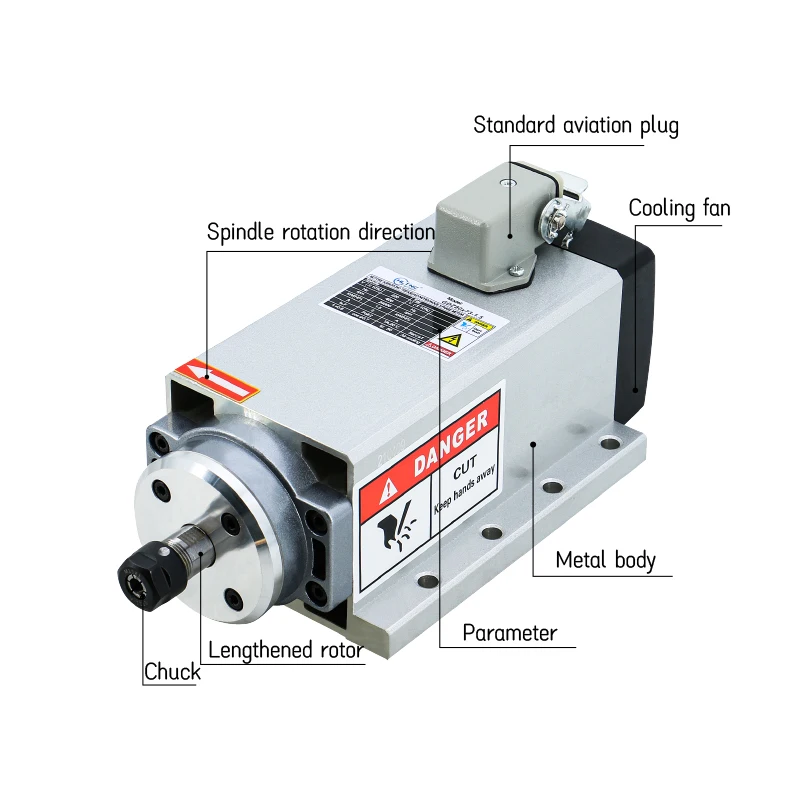 Mandrino di raffreddamento ad aria ad alta velocità 2200 rpm 220 hz del motore 380 w 2.2kw 24000 v 400 v del fuso della fresatrice di CNC con la