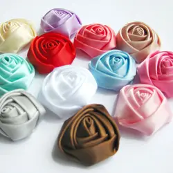 10 pcs/lot 5CM 12 Colors Fashion Newborn Artificial Mini Lovely Satin Fabric Rolled Rose Flowers For Baby Girl Hair Accessories