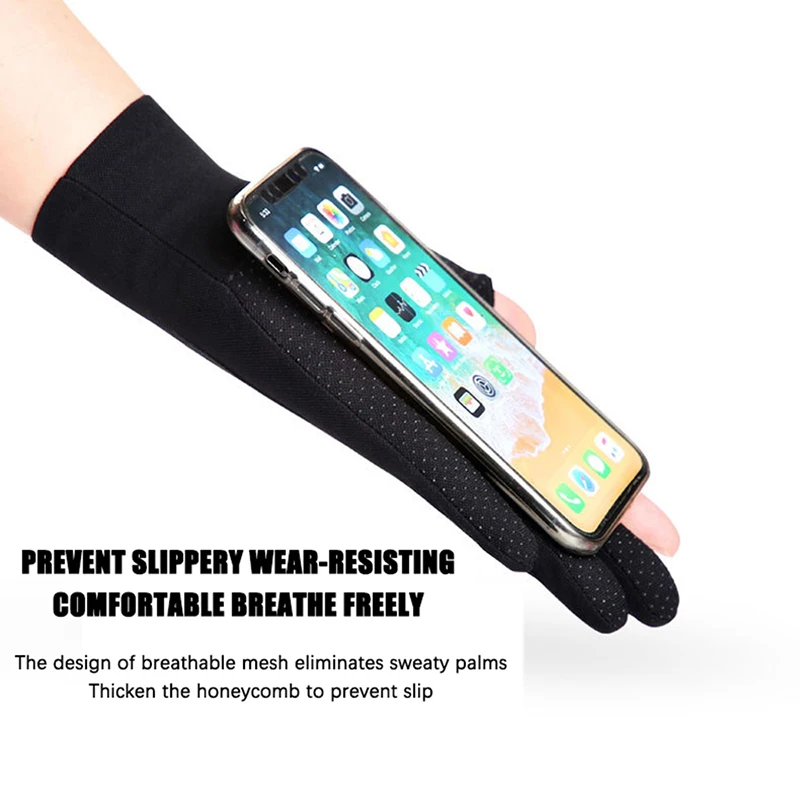 Summer Men Gloves Driving Cycling Touch Screen Non-Slip Outdoor Sports Sunscreen Breathable Ice Silk Women Thin Fingerless Glove