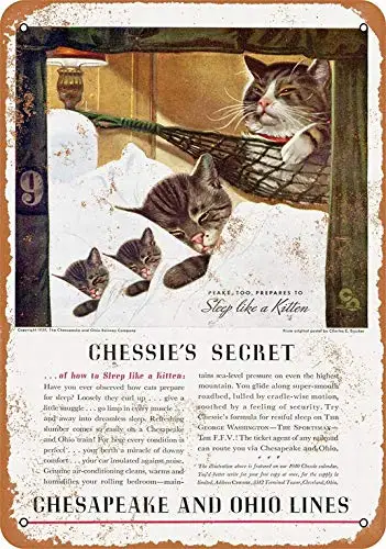 

Металлический знак 12x16-1939 C & O железная дорога сон как котёнок-Ретро Настенный декор домашний декор