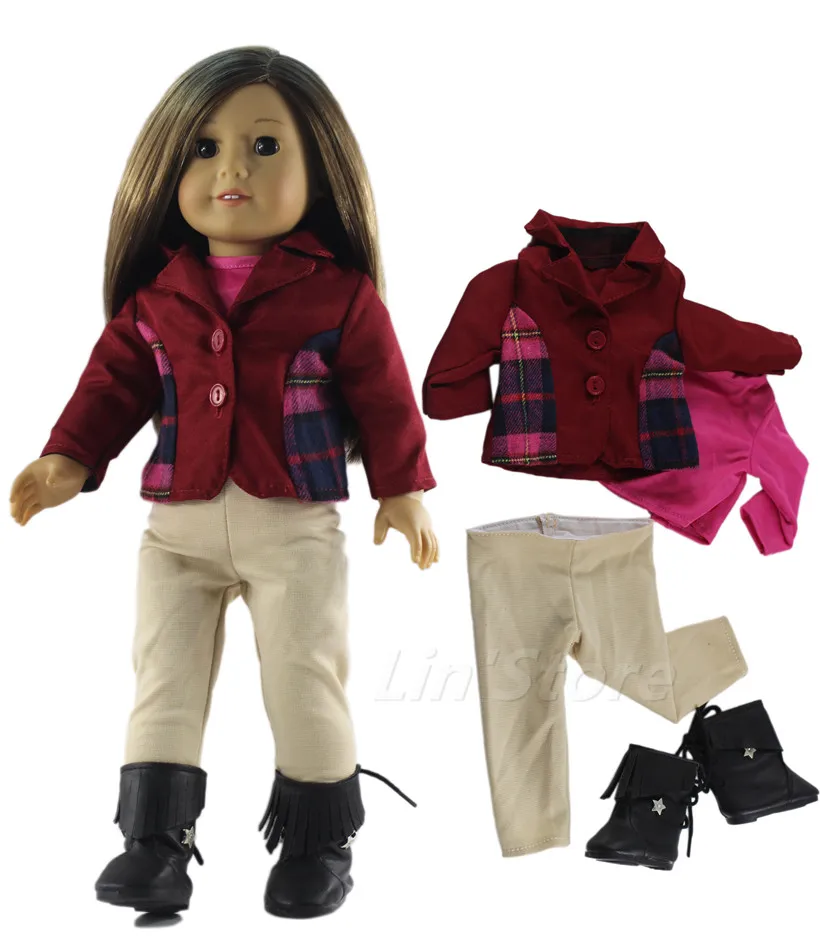 

4in1 Set Doll Clothes Outfit Coat+top+pants+boots for 18" inch American Doll