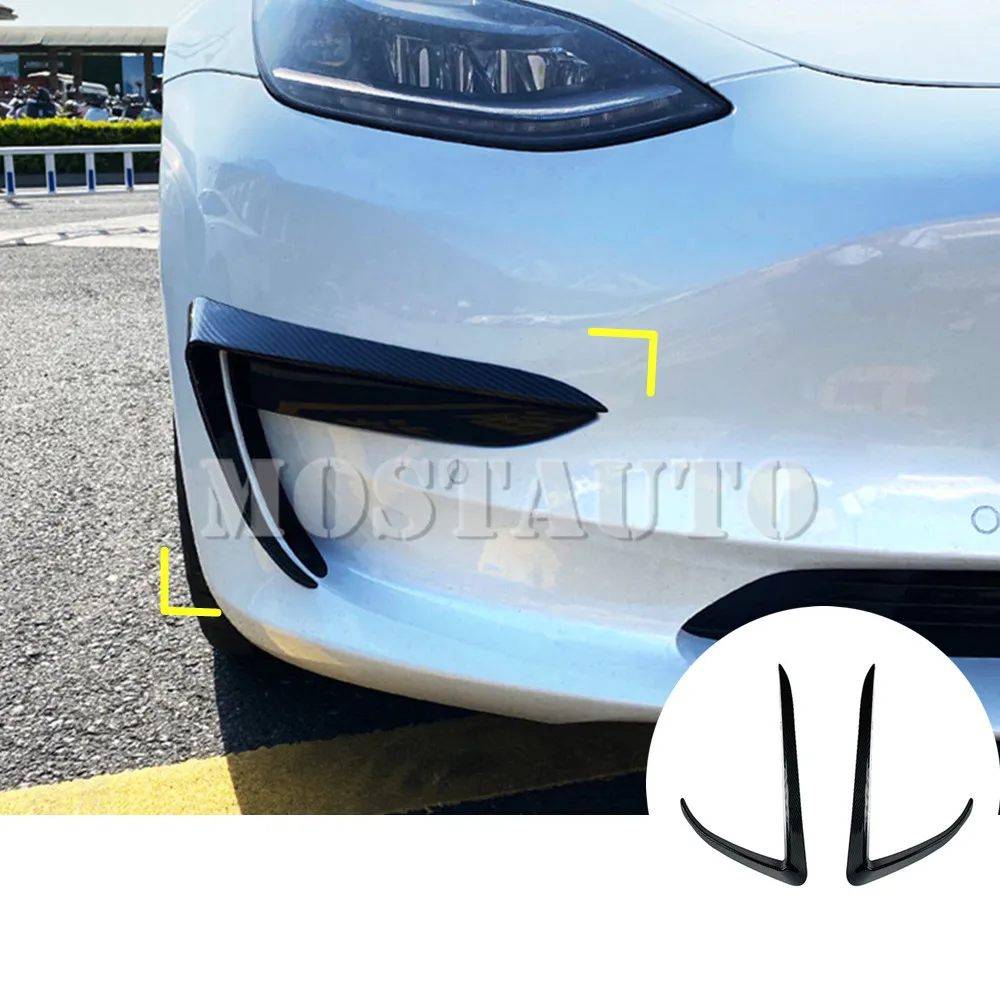 For Tesla Model 3 ABS Exterior Front Bumper Spoiler Air Vent Cover Trim 2016-2021 Black/Carbon Fiber Look 2pcs