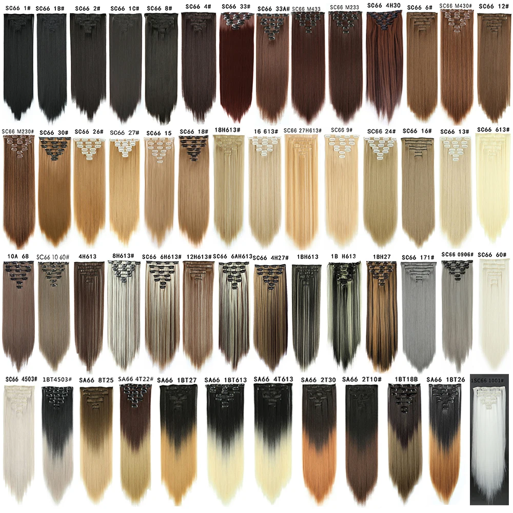 7 Stks/set Lange Rechte Hair Extension 16 Clips Hoge Tempreture 22Inch Synthetische Haarstukje Clip In Rode Hair Extensions Voor vrouwen